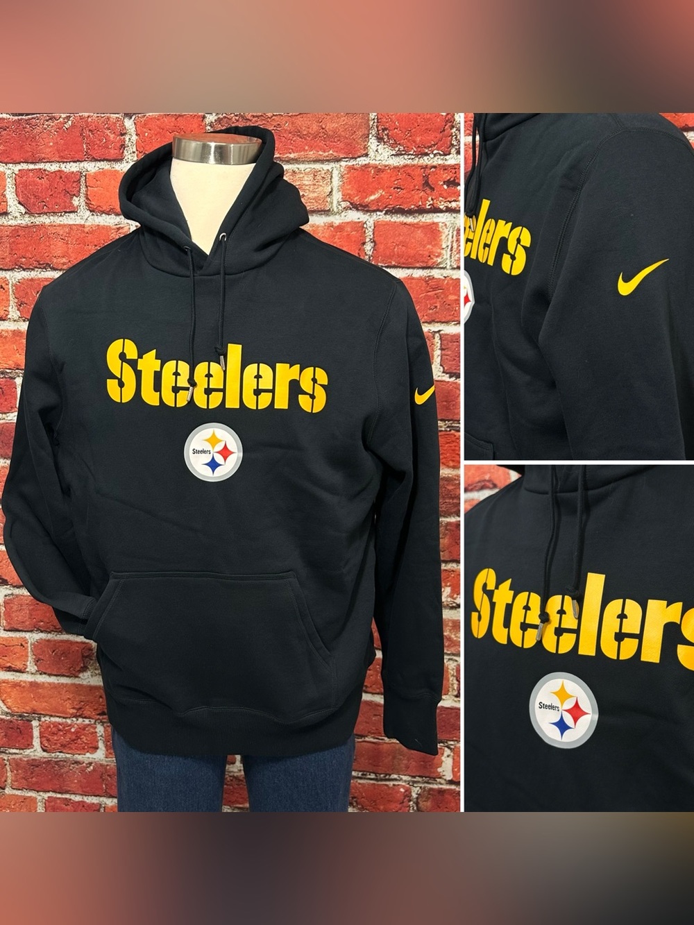 MENS PITTSBURGH STEELERS HOODIE NIKE NHL BLACK PULLOVER SWEATSHIRT SIZE XL NICE